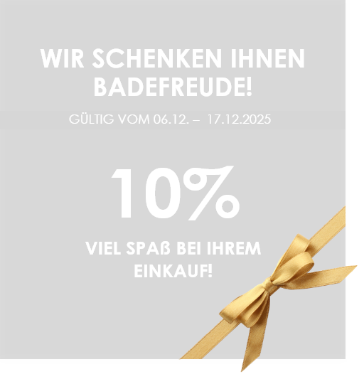 Werbebild mit goldenem Band und Schleife, das einen Rabatt von 10 % auf den Kauf von Whirlpool-Zubehör bietet. Der Text auf Deutsch besagt, dass das Angebot vom 06.12. bis 17.12.2025 gültig ist und wünscht den Kunden ein angenehmes Einkaufserlebnis.