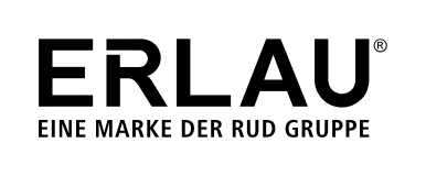 Schwarzes Textlogo mit dem Wort ERLAU in fetten Großbuchstaben über dem Satz EINE MARKE DER RUD GRUPPE auf weißem Hintergrund, der für hochwertige Badmöbel-Lösungen steht.