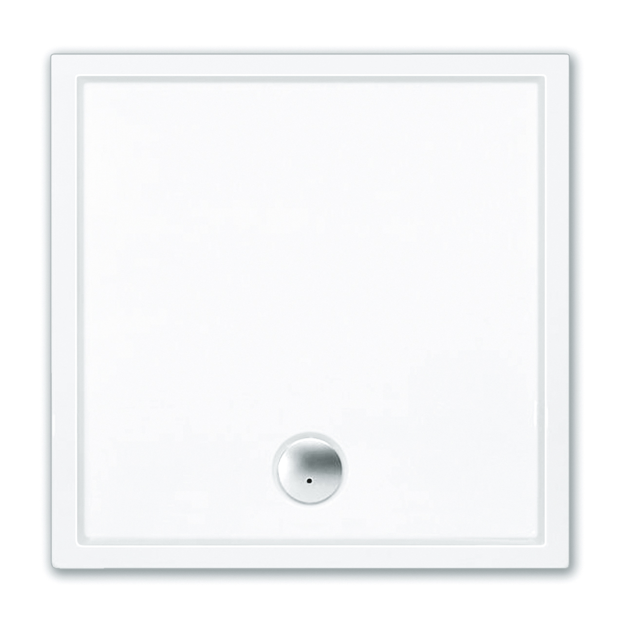 graz acryl duschwanne Eine weiße, quadratische Duschwanne mit einem runden, silbernen Abflussdeckel, der sich in der Nähe einer Ecke befindet.